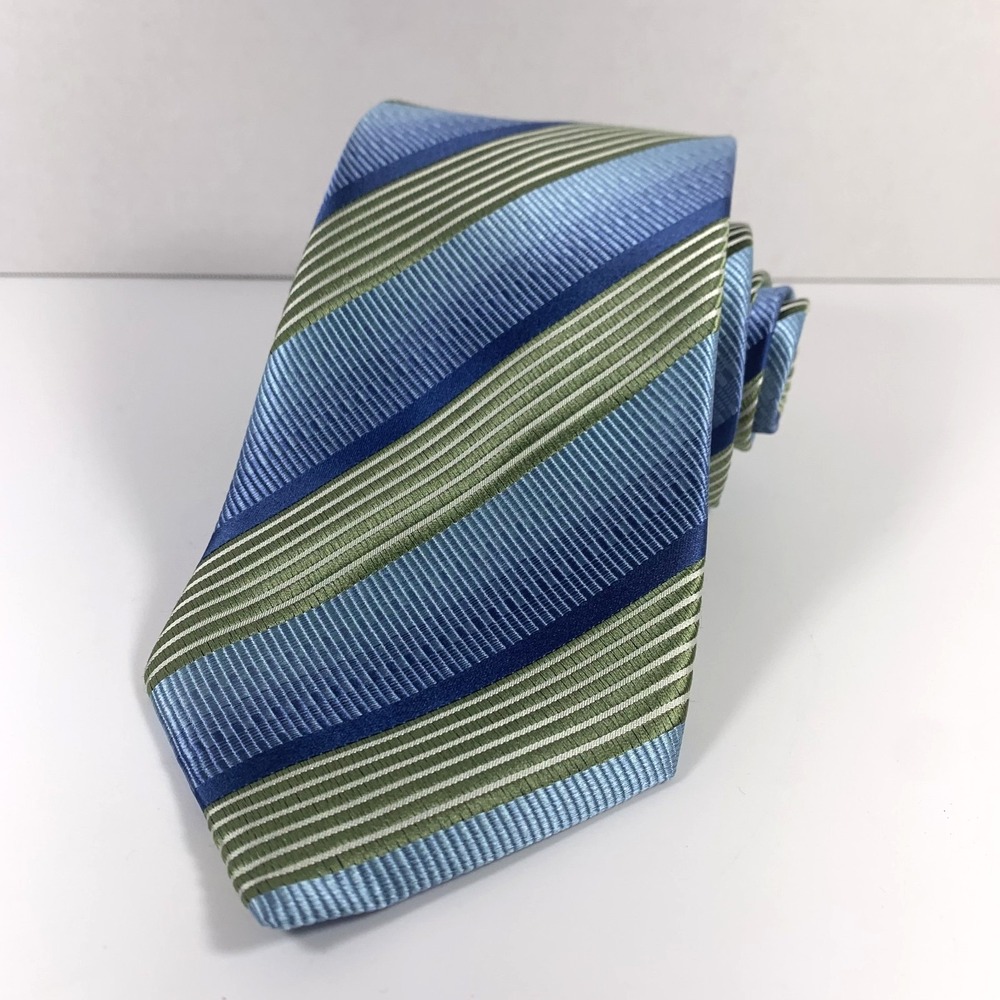 NEW Kenneth Cole NY Mens Tie Blue w Green Diagonal Stripes Silk Repp NWT